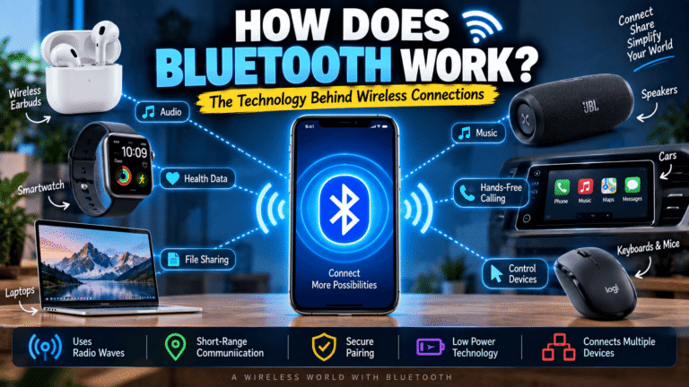 Bluetooth connecting a smartphone with wireless headphones smartwatch and other devices