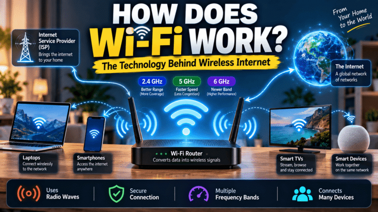Wi-Fi router sending wireless signals to connected devices