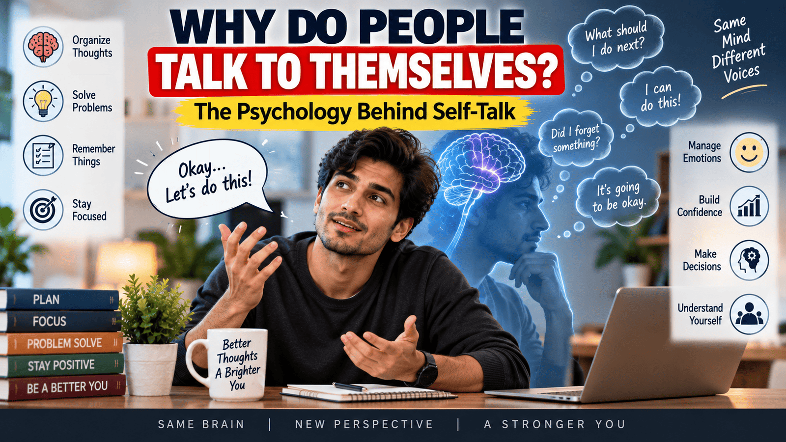 Person talking to himself representing the psychology of self-talk