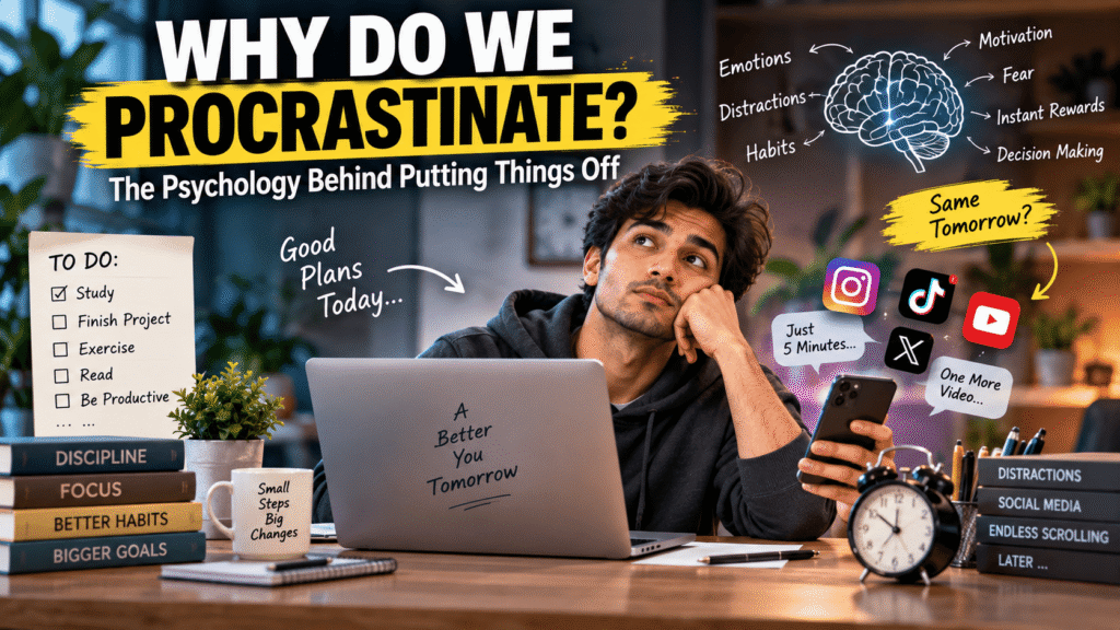 Person procrastinating while using a phone instead of completing work