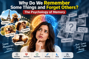 Person thinking about memories while some information fades away